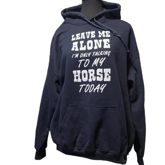 Navy Blue Funny Horse Hoodie Riding Equestrian Cowgirl Cowboy Rodeo 4H Sz L - Picture 1 of 13